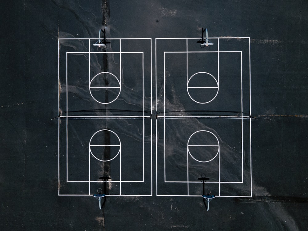 a drawing of a basketball court on a chalkboard