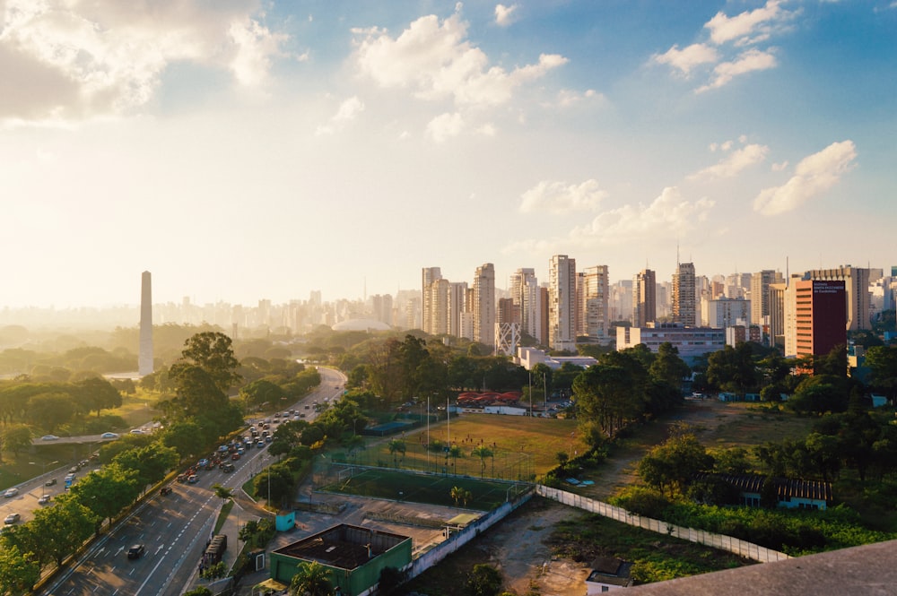 a view of a city from a tall building