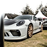 A sleek sports car parked beside a famous influencer during a collaboration event.