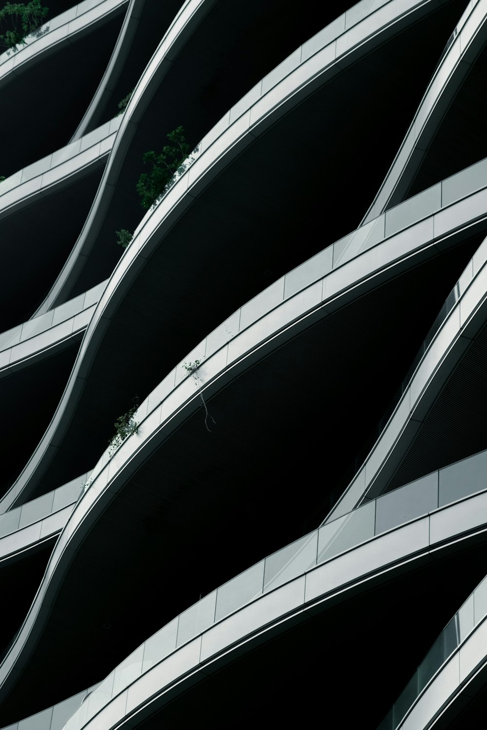 a close up of a building with trees growing out of it