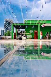 The sleek mobile photobooth setup shining bright at an outdoor evening event