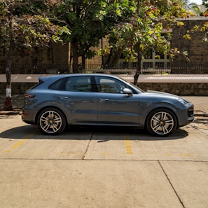 A sleek SUV parked against a scenic backdrop.