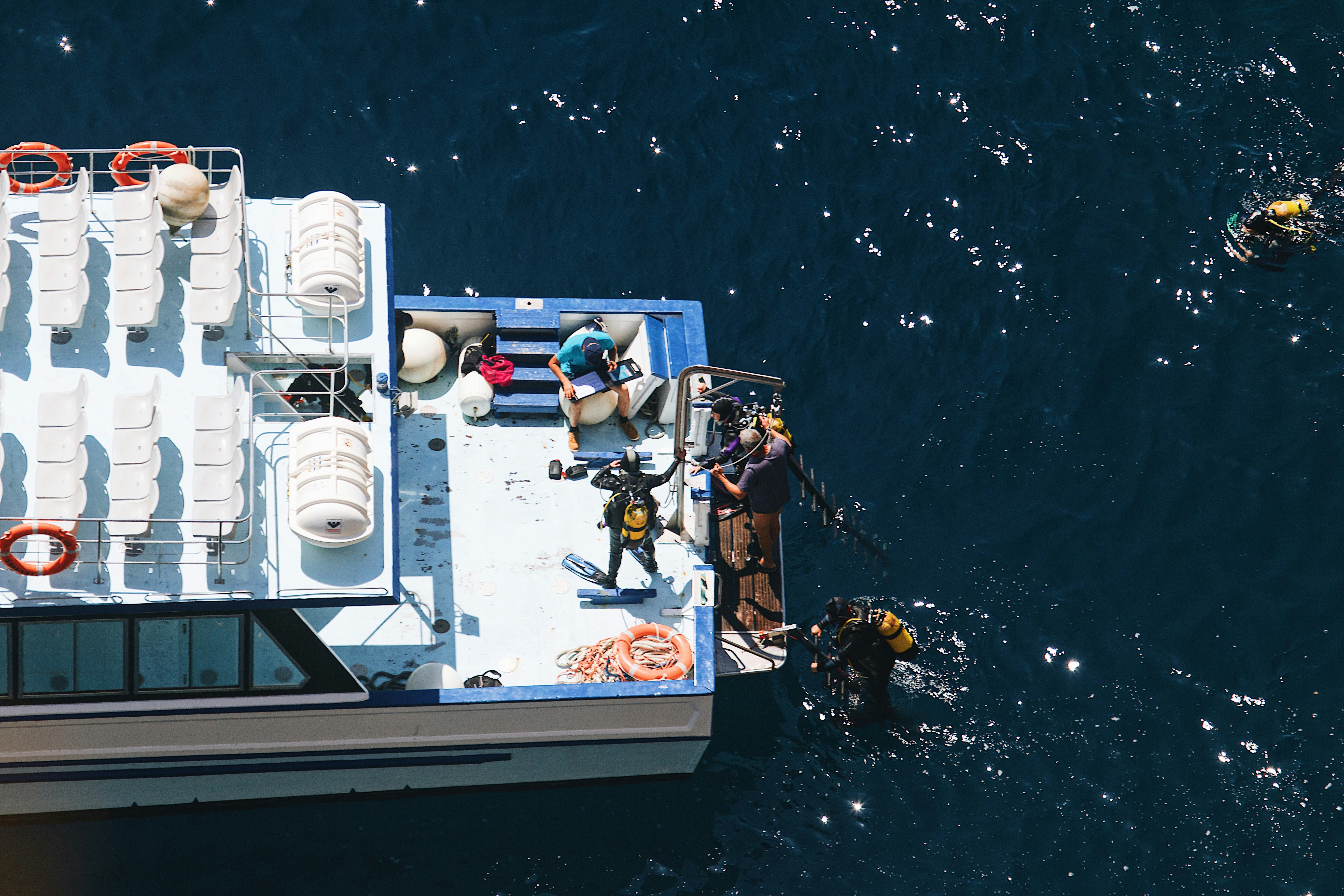team conducting a man-overboard drill - Marine construction safety