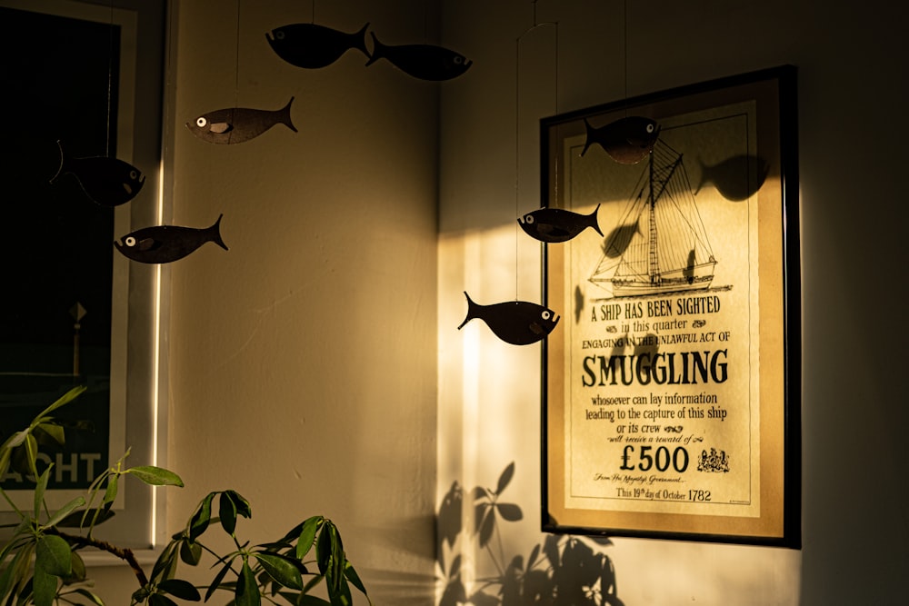 a picture of some fish hanging on a wall