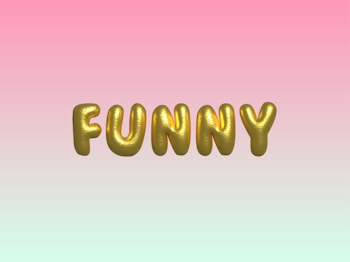 Gold, balloon-like letters spelling 'FUNNY' are centered against a gradient background transitioning from pink at the top to a light mint green at the bottom.