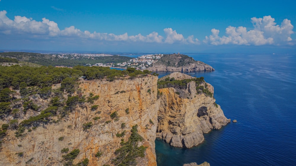 an aerial view of the coast of a bay