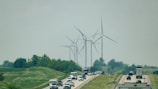 Cargo trucks driving on a highway surrounded by green fields.