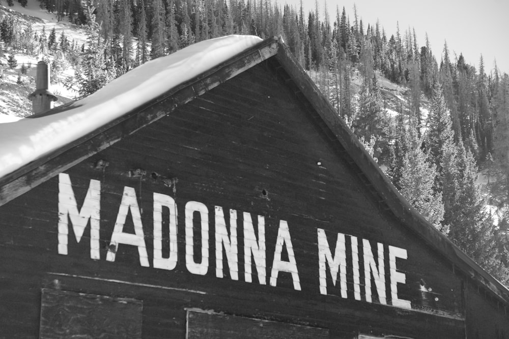 a black and white photo of a building with a mountain in the background