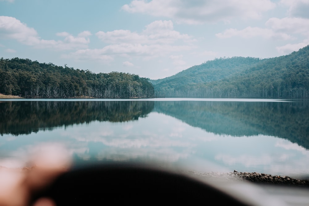 a body of water surrounded by mountains and trees