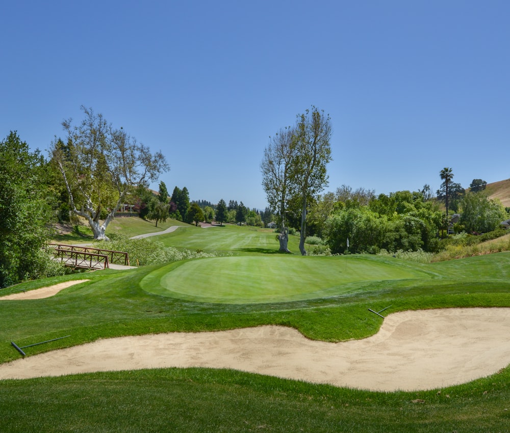 a view of a golf course from a distance