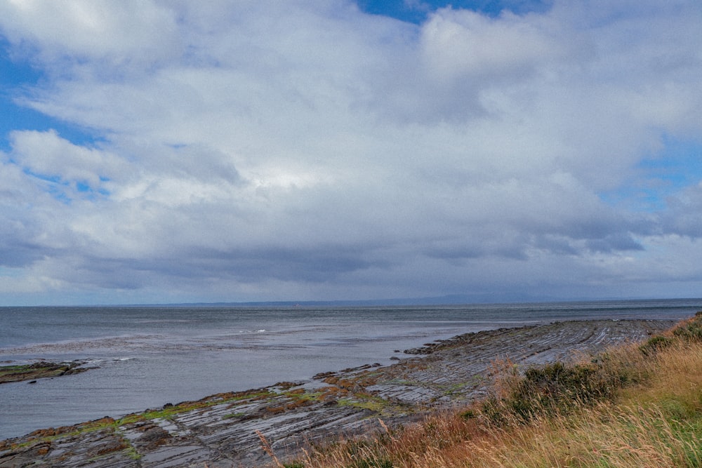 a bench sitting on the side of a road next to a body of water