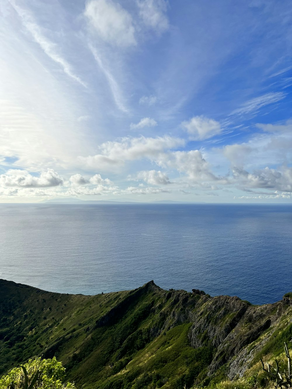 a scenic view of the ocean and mountains