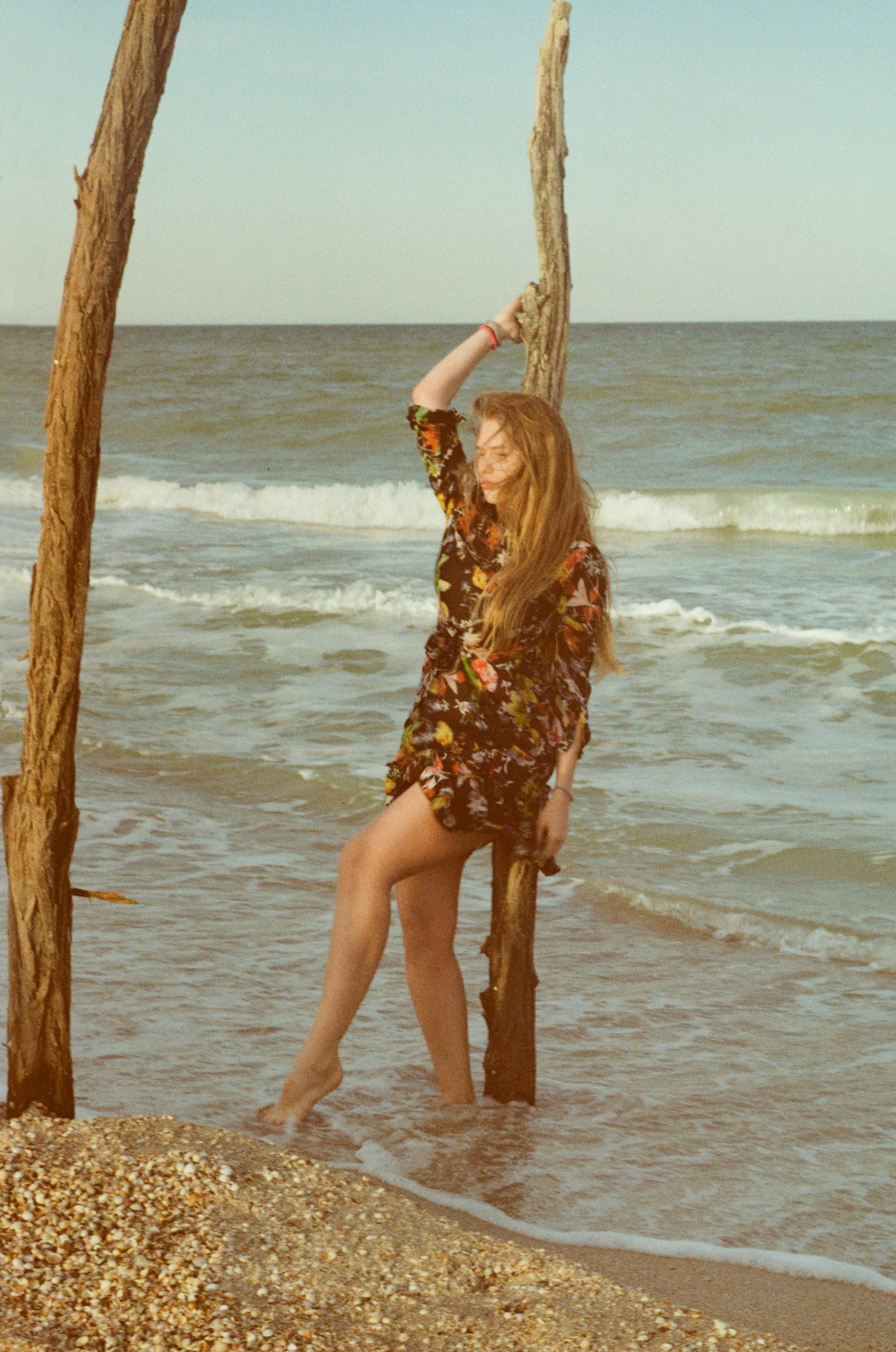 A woman standing on a beach next to a tree photo – Free Ukraine Image ...