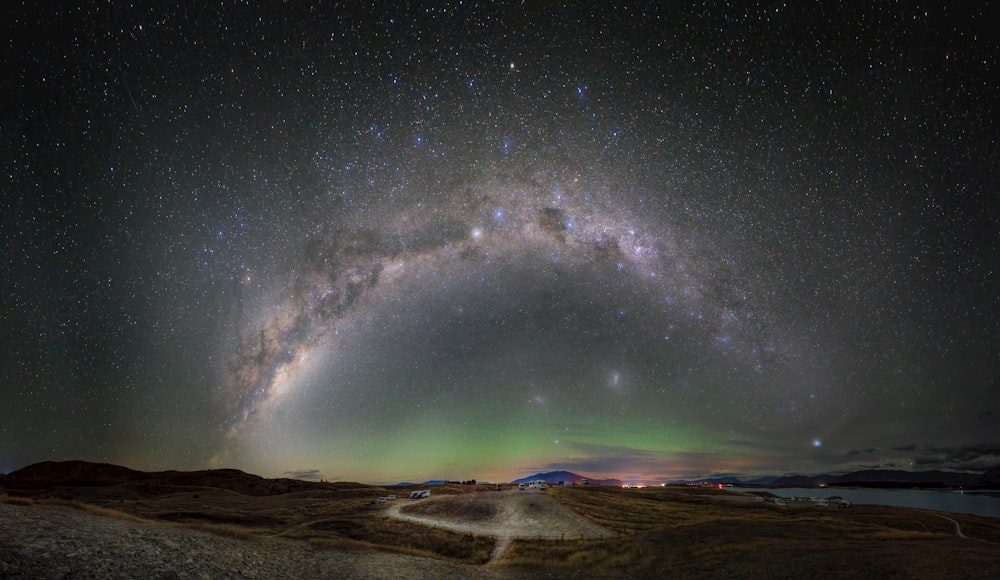 a view of the night sky with the milky in the background