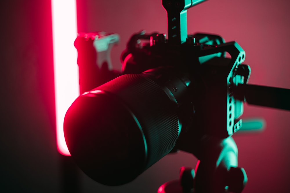 a camera with a red light behind it