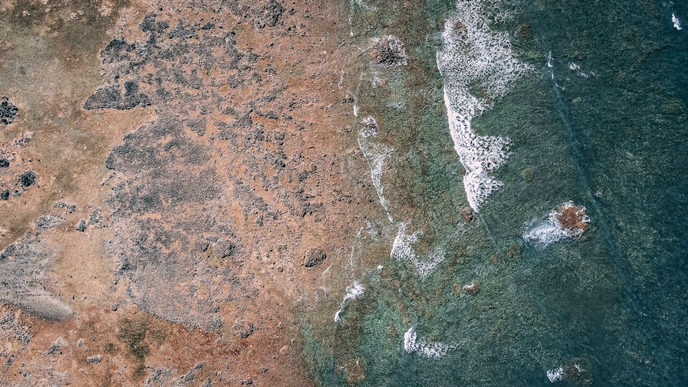 an aerial view of a beach and a body of water