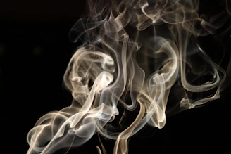 An abstract swirl of dark smoke curling against a deep black background, hinting at mystery and allure.