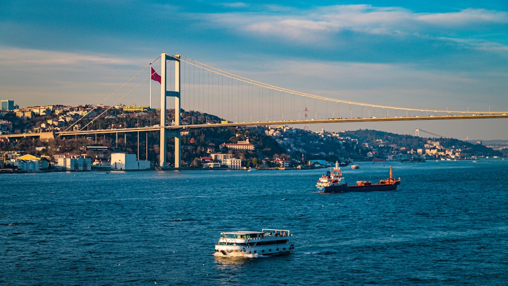 a large bridge spanning over a large body of water