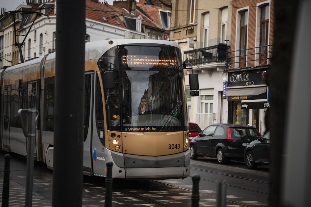 a public transit bus on a city street