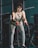 A woman is in a gym holding battle ropes with both hands, appearing focused and engaged in an exercise. She wears a light-colored tank top, leggings, and athletic shoes. The background includes gym equipment, and the atmosphere suggests a fitness environment.