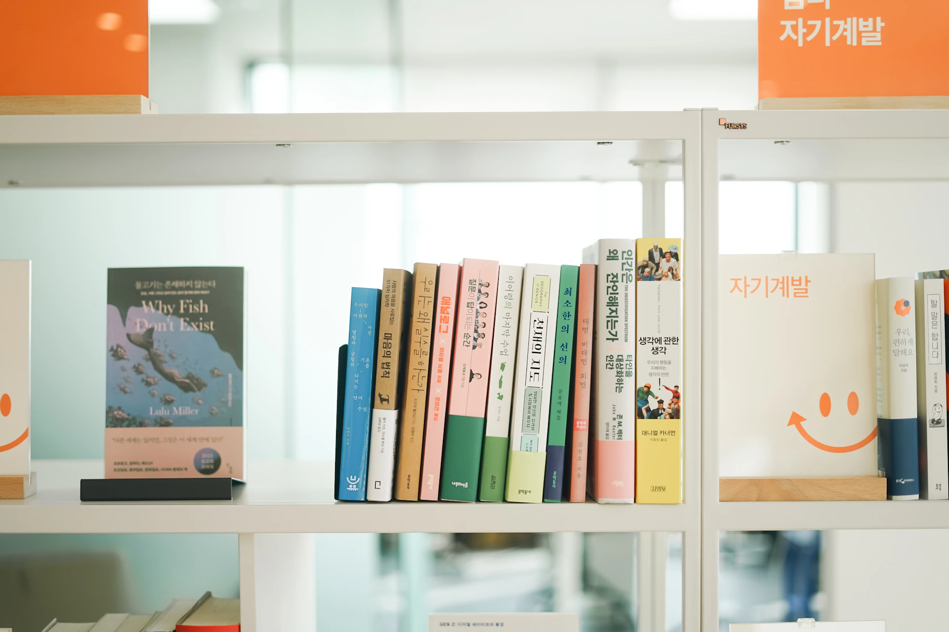 a row of books on a white book shelf