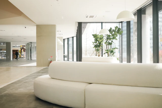 Sculpted Bench Lobby — commercial reception interior design