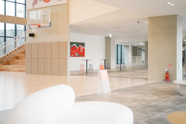 Column Grid Lobby — commercial reception interior design