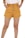 A person is wearing mustard-colored high-waisted shorts with buttons and pockets. The shorts have a rolled-up hem and are paired with a white shirt.