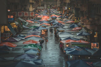 A lively street market bustling with local culture and colorful stalls.