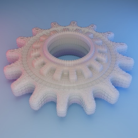 a 3d model of a gear wheel on a blue background