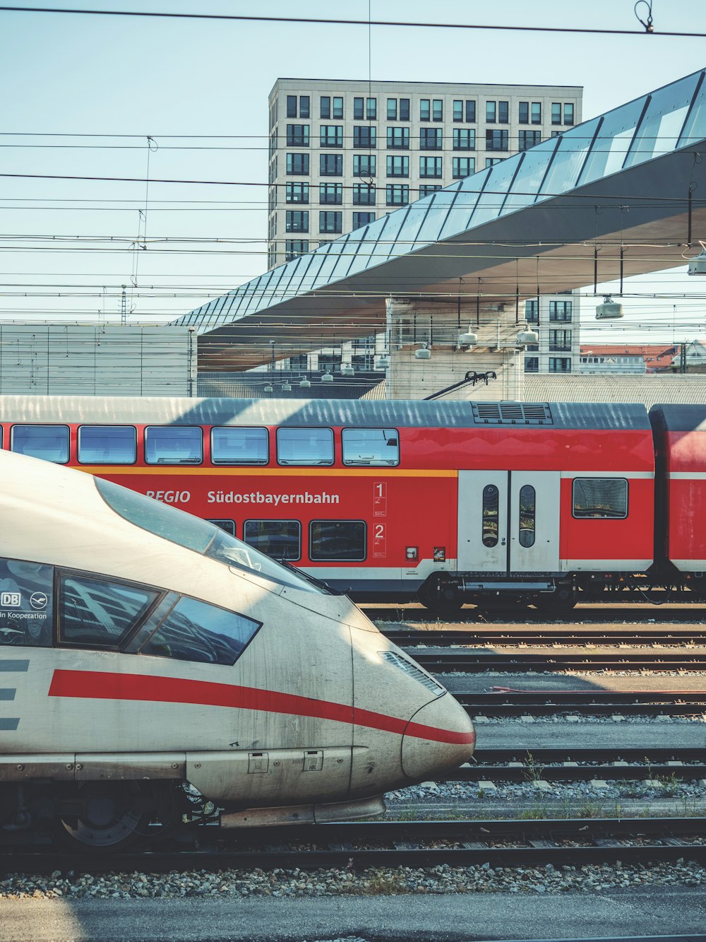 a couple of trains that are next to each other