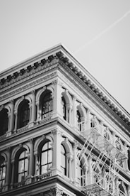 a black and white photo of an old building