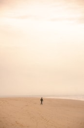 a person walking on a beach with a kite in the sky