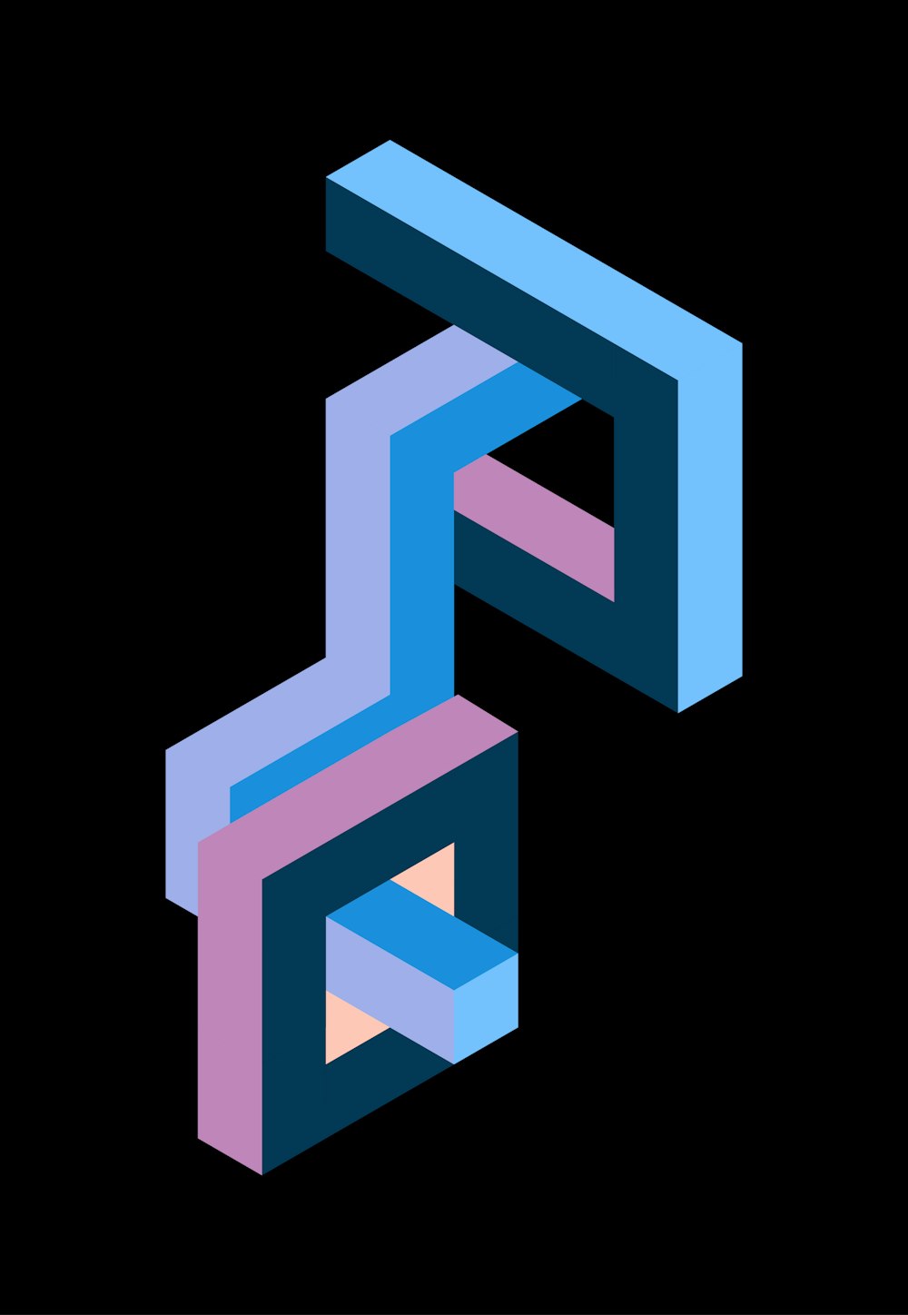 Un logo stilizzato di una lettera P in blu, rosa e viola