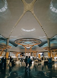 Vibrant commercial space bustling with customers and modern design elements.