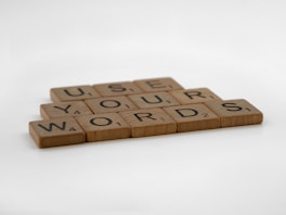 a scrabbled wooden block that says use your words