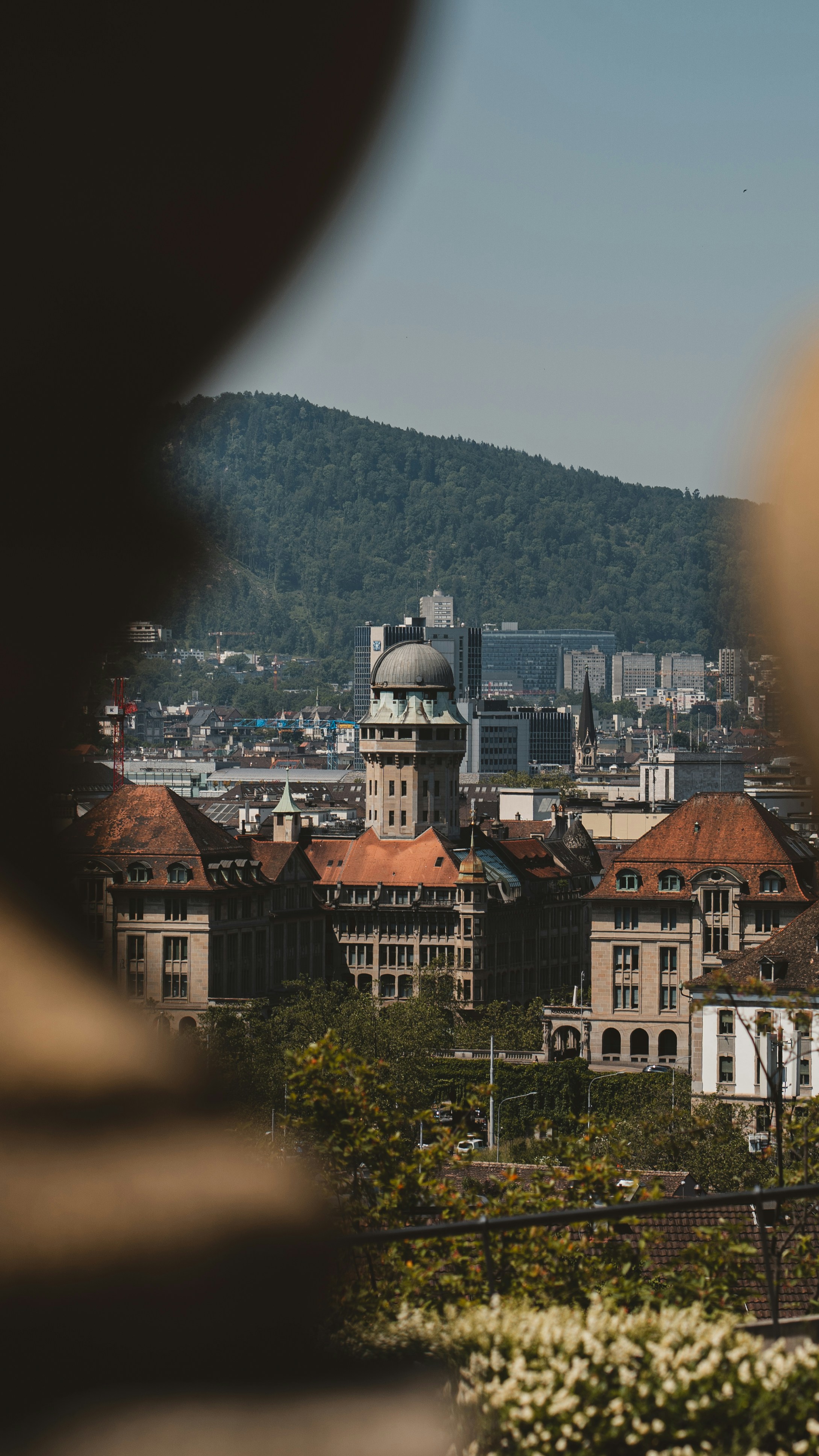 a view of a city with a clock tower