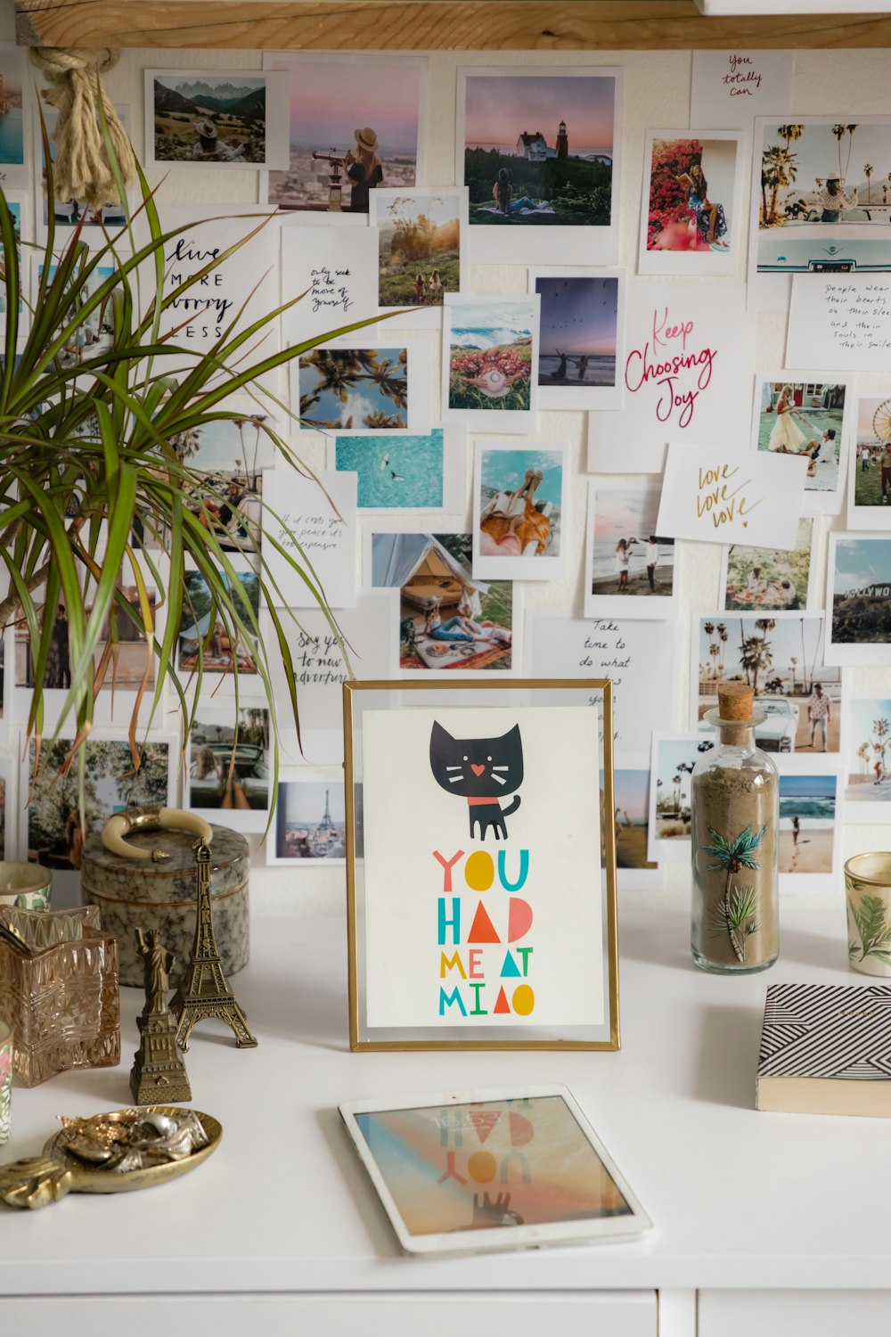 a picture frame sitting on top of a white counter