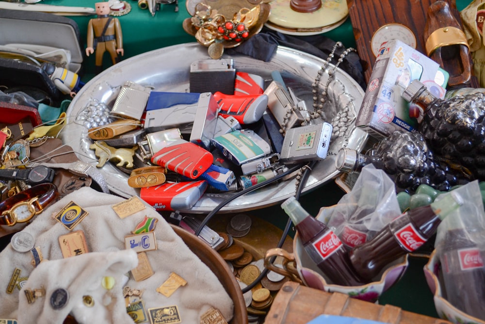 a pile of junk sitting on top of a table