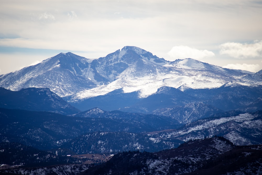 a mountain range with snow covered mountains in the background