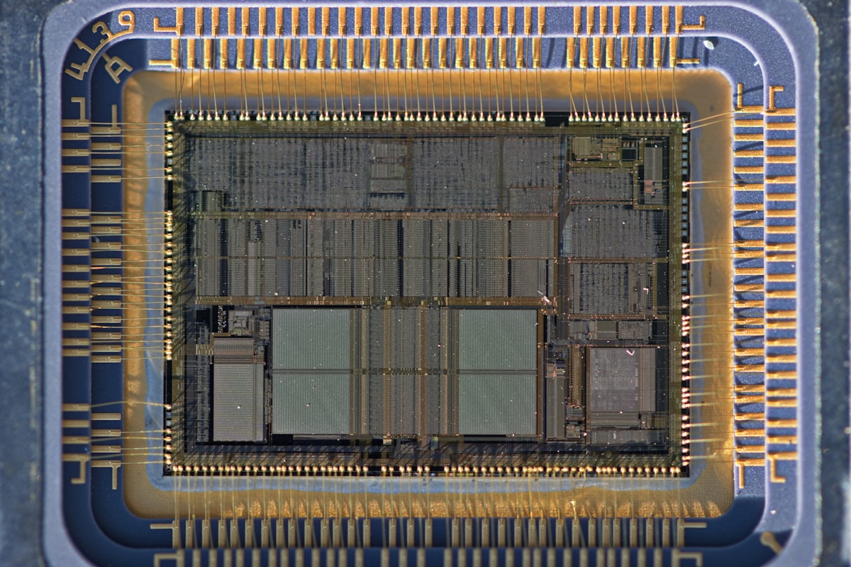 Close-up of a computer processor chip representing semiconductor manufacturing