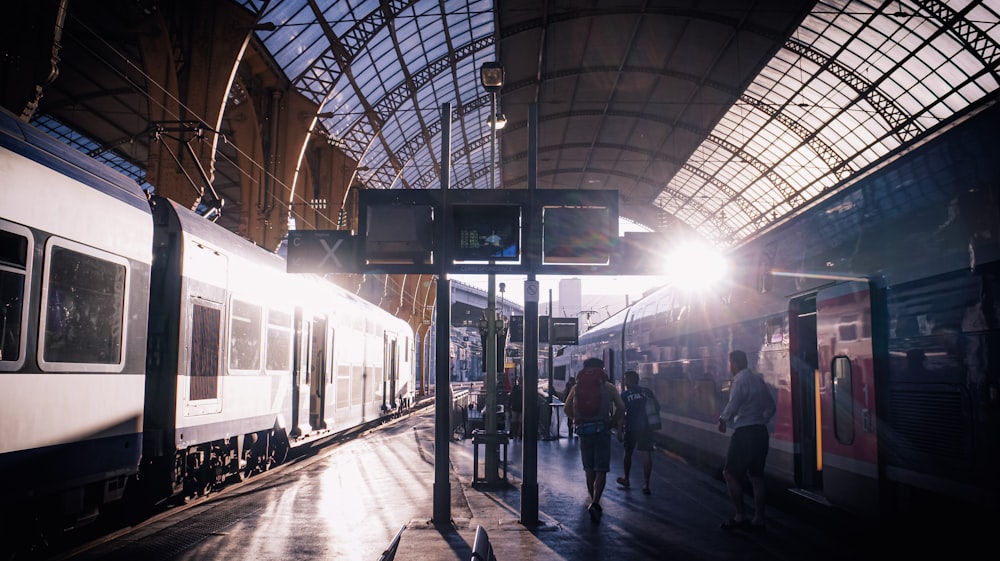 a train is parked at a train station