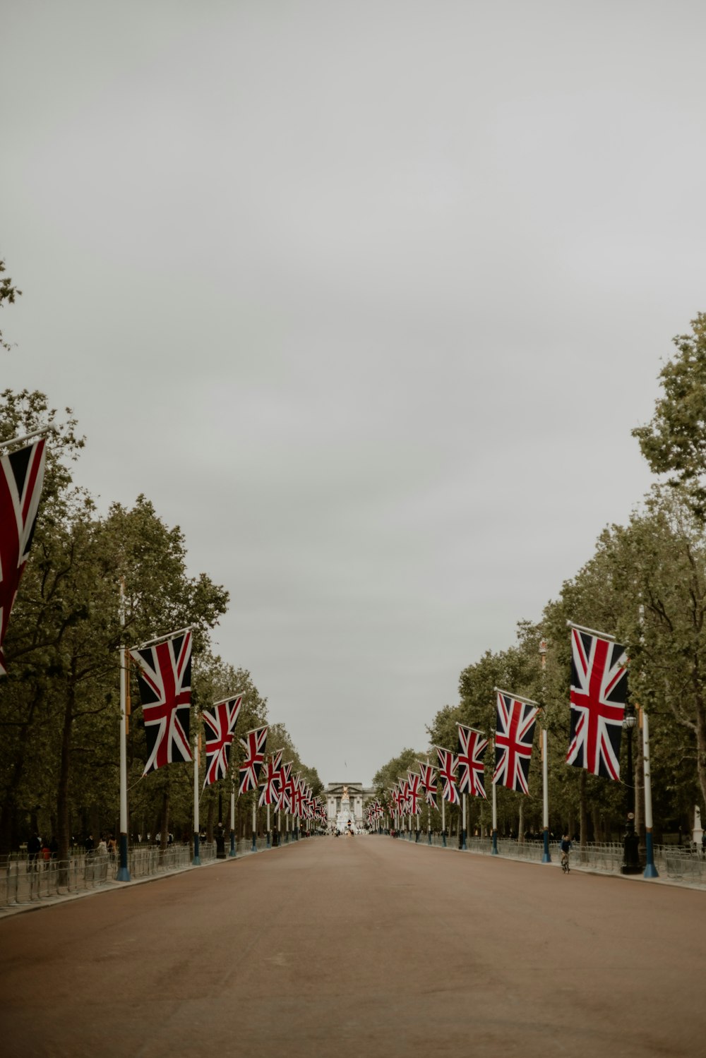 a road with a lot of flags on it