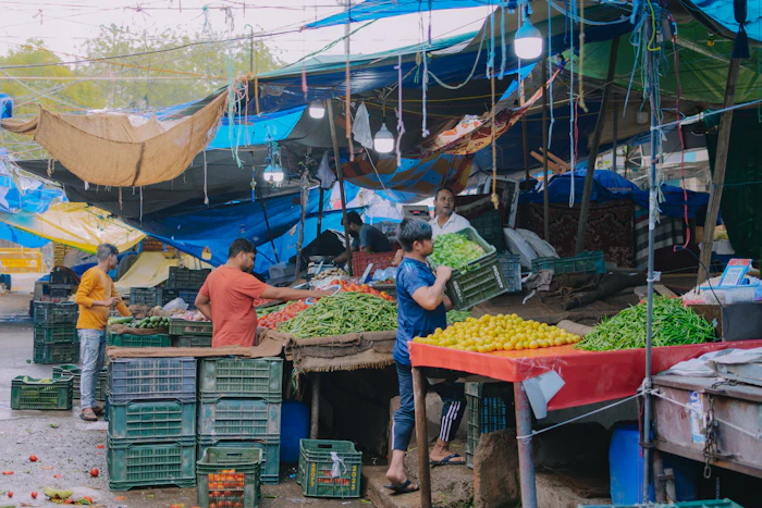 Family shopping at an outdoor market