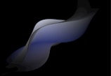 An abstract design featuring smooth, flowing curves intertwined in a harmonious way. The forms are a mix of dark and light shades, with a prominent cool blue hue blending into blacks and grays.