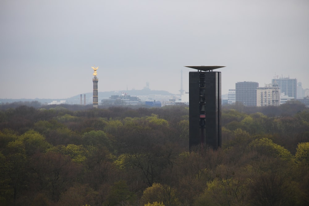 Una torre alta en medio de un bosque