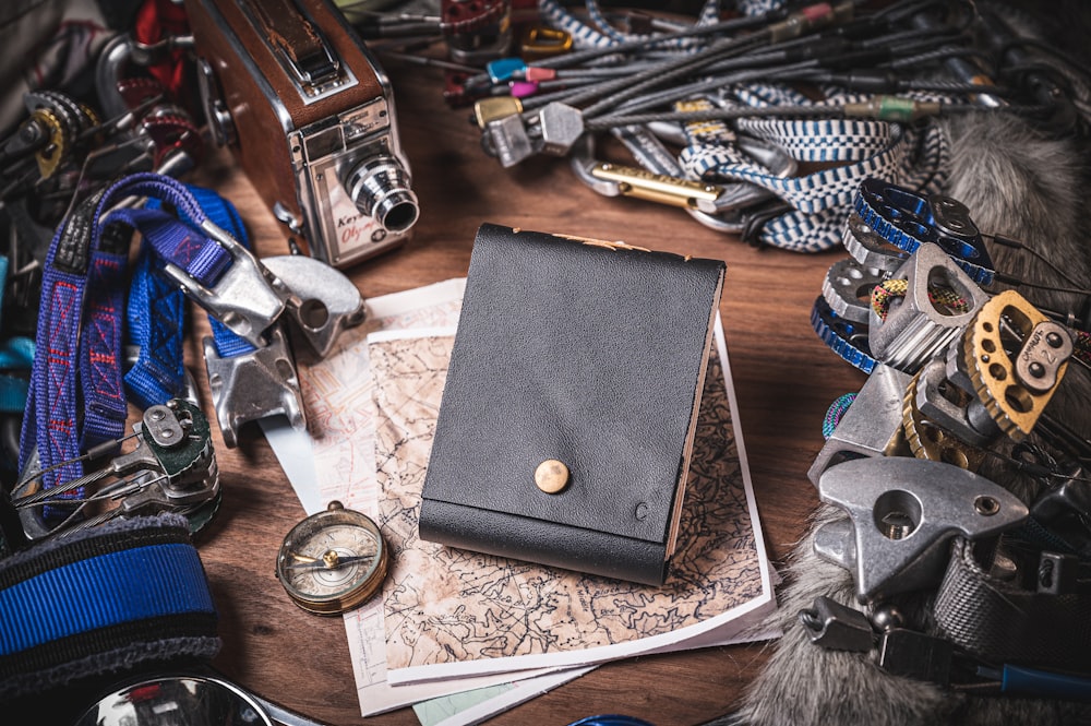 a table topped with lots of different types of tools