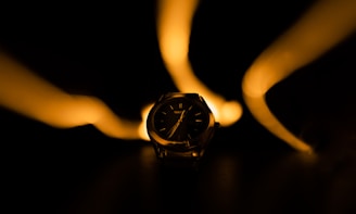 A dark, atmospheric CGI scene showcasing a luxury watch with intricate details.