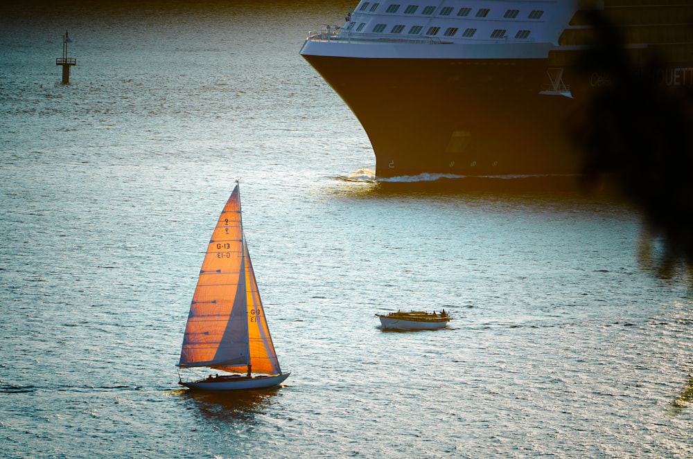 a small sailboat in a large body of water