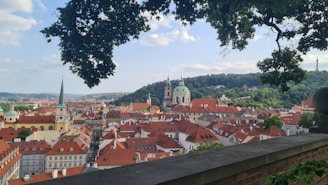 A scenic view of a historic European venue adorned for a wedding.